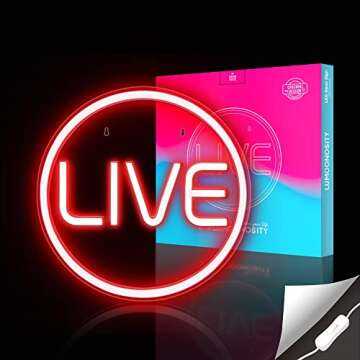 Lumoonosity LIVE Neon Signs - LED Live On Air Neon Lights for Twitch, Tiktok, Youtube Streamers/Game...
