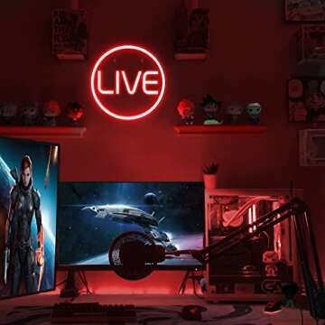 Lumoonosity LIVE Neon Signs - LED Live On Air Neon Lights for Twitch, Tiktok, Youtube Streamers/Gamers - Cool Live Streaming/Recording Sign - Round Led Sign for Studio, Wall, Bedroom, Game Room Decor