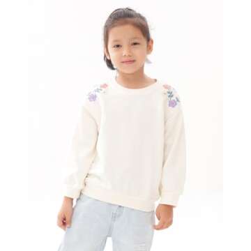 BINIDUCKLING Toddler Crew Neck Sweatshirt Girls 2T Floral Beige