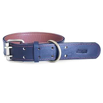 Moonpet Soft Padded Real Genuine Leather Dog Collar-Best Full Grain Heavy Duty Dog Collar-Durable Strong Adjustable for Small Medium Large X-Large Male Female Dogs Walking Training-Black,17.2-22''