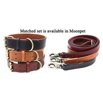 Moonpet Soft Padded Real Genuine Leather Dog Collar-Best Full Grain Heavy Duty Dog Collar-Durable Strong Adjustable for Small Medium Large X-Large Male Female Dogs Walking Training-Black,17.2-22''