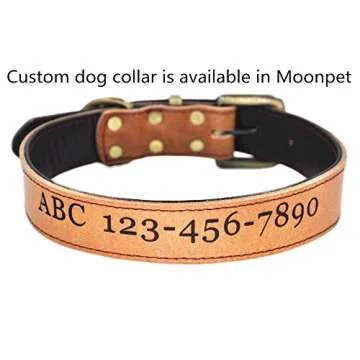 Moonpet Soft Padded Real Genuine Leather Dog Collar-Best Full Grain Heavy Duty Dog Collar-Durable Strong Adjustable for Small Medium Large X-Large Male Female Dogs Walking Training-Black,17.2-22''