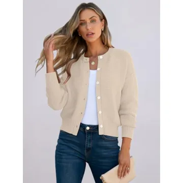 Caracilia Cardigan Sweaters for Women Cropped Open Front Tweed Knit Button Down Dressy Casual Jacket 2025 Spring Outwear Apricot Small