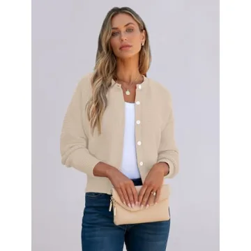 Caracilia Cardigan Sweaters for Women Cropped Open Front Tweed Knit Button Down Dressy Casual Jacket 2025 Spring Outwear Apricot Small