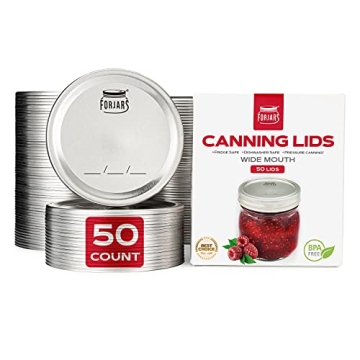 Wide Mouth Canning Lids, 50-Pack – Create Airtight Seals on Mason Jars to Preserve Food for Meal P...