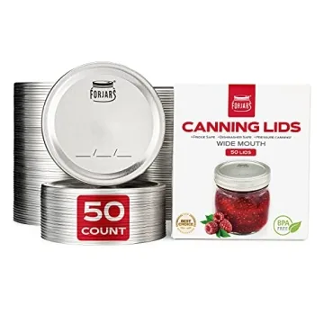 Wide Mouth Canning Lids, 50-Pack – Create Airtight Seals on Mason Jars to Preserve Food for Meal P...