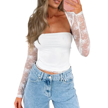 CSDAJIO Women's Standout Lace Long Sleeve Crop Top and Bolero Set for All Occasions