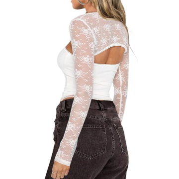 CSDAJIO Women's Lace Long Sleeve Crop Top and Bolero Set