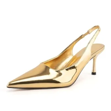 heelchic Gold Slingback Kitten Heels for Women Stylish Comfortable