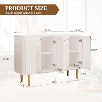 HLR Sideboard Buffet Cabinet, 48" Modern Accent Cabinet with 4 Door and Removable Shelves, Credenza ...