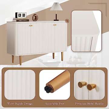 HLR Sideboard Buffet Cabinet, 48" Modern Accent Cabinet with 4 Door and Removable Shelves, Credenza Entryway Cabinet with Storage for Living Room, Dinning Room, Ivory White