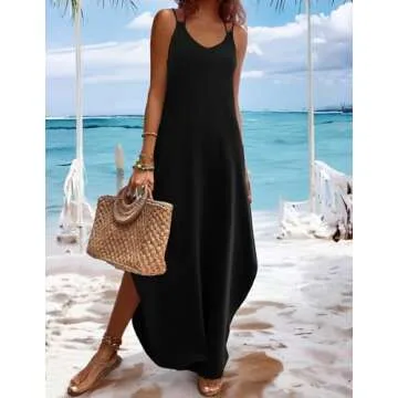 Zeagoo Summer Dresses for Women Casual Strappy V Neck Sleeveless Dress Loose Long Maxi Beach Dress S...