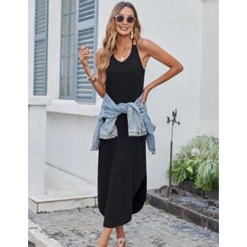 Zeagoo Summer Dresses for Women Casual Strappy V Neck Sleeveless Dress Loose Long Maxi Beach Dress Sundress Black S