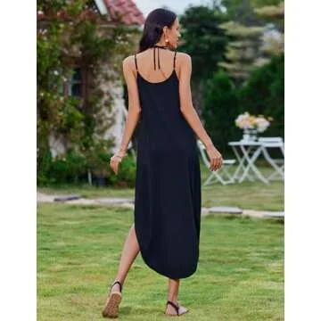 Zeagoo Summer Dresses for Women Casual Strappy V Neck Sleeveless Dress Loose Long Maxi Beach Dress Sundress Black S
