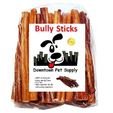 Downtown Pet Supply 6-inch Bully Sticks for Dogs, Pack of 10 - Single Ingredient, Nutrient-Rich and Odor Free Bully Sticks for Dogs - Rawhide Free Dog Chews Long Lasting and Non-Splintering