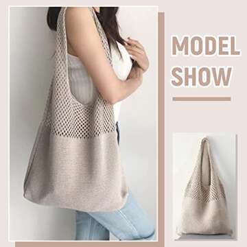 LUI SUI Crochet Mesh Tote Bag Retro Summer Hobo Bag for Women Flower Knitted Shoulder Bags Casual Beach Purse