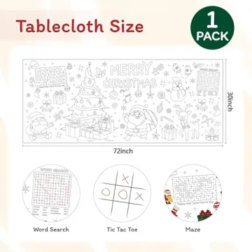 Christmas Coloring Tablecloth for Kids - 30x72 Inch