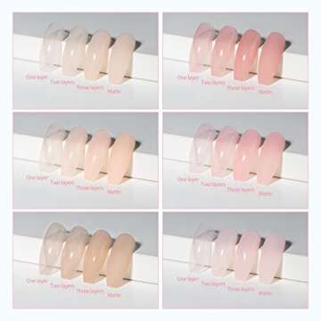 RARJSM Icy Jelly Gel Nail Polish Set of 6 Translucent Colors,Sheer Rose Nude Skintone Gel Polish LED UV Gel Clear Milky Light Pink Red Brown French Manicure Curing Requires 7.5ml DIY Home Nail Salon