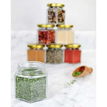 Cornucopia 4-Ounce Hexagon Glass Jars (12-Pack), One Dozen 4 Oz Hex Jar Bulk for Party Favors, Preserves, Spices & Kitchen Storage