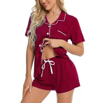 SWOMOG Women's Short Sleeve Button Down Pajama Set - Soft Luxury Sleepwear