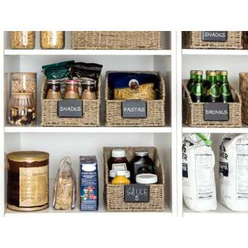 StorageWorks Storage Baskets for Organizing, Wicker Baskets with Built-in Handles, Handwoven Wicker Storage Baskets, Seagrass Wicker Baskets for Shelves Storage, 2 Pack