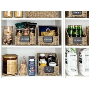 StorageWorks Storage Baskets for Organizing, Wicker Baskets with Built-in Handles, Handwoven Wicker Storage Baskets, Seagrass Wicker Baskets for Shelves Storage, 2 Pack