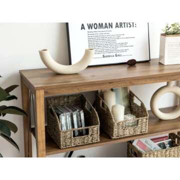 StorageWorks Storage Baskets for Organizing, Wicker Baskets with Built-in Handles, Handwoven Wicker Storage Baskets, Seagrass Wicker Baskets for Shelves Storage, 2 Pack