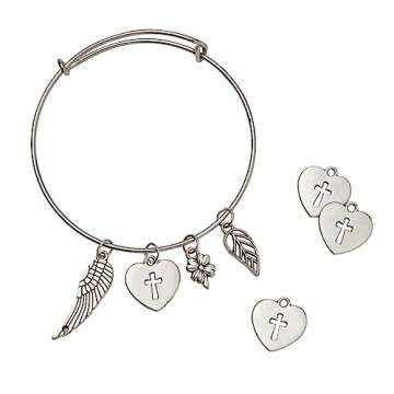 Juvale Silver Heart Cross Charms for DIY Jewelry Making