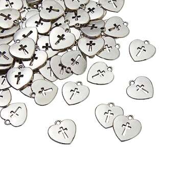 Juvale Silver Heart Cross Charms for DIY Jewelry Making