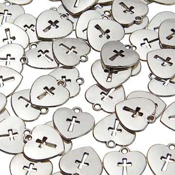 Juvale Silver Heart Cross Charms for DIY Jewelry Making