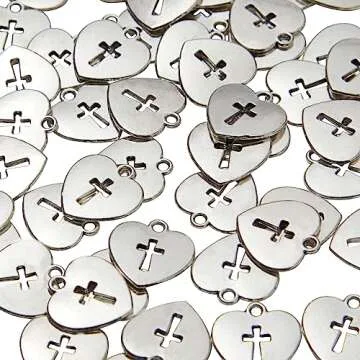 Juvale Silver Heart Cross Charms for DIY Jewelry Making
