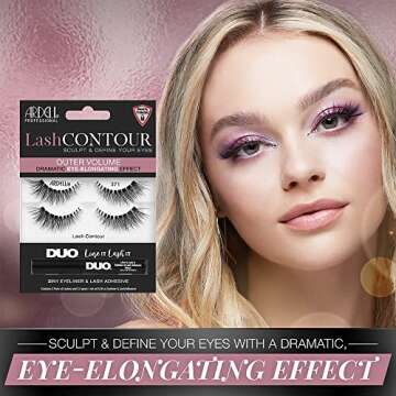 Ardell Lash Contour 371 Outer Volume Dramatic Eye-Elongating Effect with DUO Line It Lash It Adhesive Black, 2 Pairs