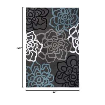 Rugshop Contemporary Modern Floral Abstract Flowers Easy Maintenance for Home Office, Living Room, B...