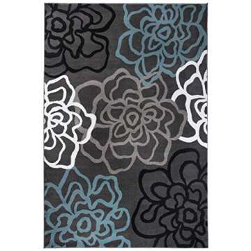 Rugshop Contemporary Modern Floral Abstract Flowers Easy Maintenance for Home Office, Living Room, Bedroom, Kitchen Soft Area Rug 5' 3" X 7' 3" Gray