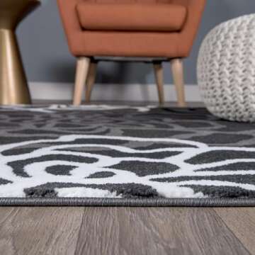 Rugshop Contemporary Modern Floral Abstract Flowers Easy Maintenance for Home Office, Living Room, Bedroom, Kitchen Soft Area Rug 5' 3" X 7' 3" Gray