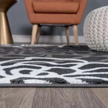 Rugshop Contemporary Modern Floral Abstract Flowers Easy Maintenance for Home Office, Living Room, Bedroom, Kitchen Soft Area Rug 5' 3" X 7' 3" Gray