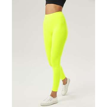 sissycos Women's 80s Neon Leggings Buttery Soft Stretchy Comfy Basic Solid Pants(Neon Yellow, X-Large)