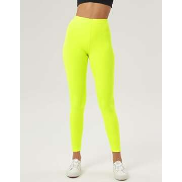 sissycos Women's 80s Neon Leggings Buttery Soft Stretchy Comfy Basic Solid Pants(Neon Yellow, X-Large)