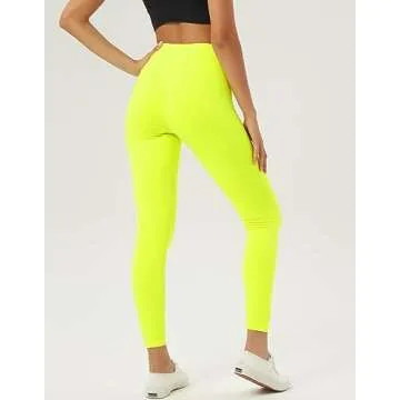 sissycos Women's 80s Neon Leggings Buttery Soft Stretchy Comfy Basic Solid Pants(Neon Yellow, X-Large)