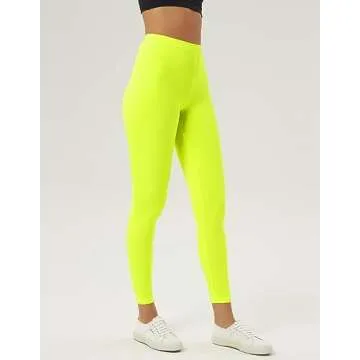 sissycos Women's 80s Neon Leggings Buttery Soft Stretchy Comfy Basic Solid Pants(Neon Yellow, X-Large)