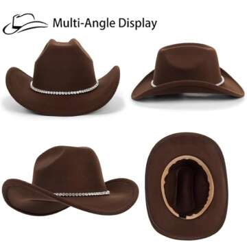 Classic Felt-Western-Cowboy-Cowgirl-Hats for Women-Men Fedora-Jazz-Hat with Band(Lagre)