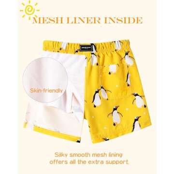 SURF CUZ Surfcuz Little Boys Swim Trunks UPF 50+ Toddler Beach Shorts Swimsuit Kids Quick Dry Swimwear(Gold - Penguin 2T)
