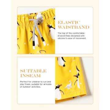 SURF CUZ Surfcuz Little Boys Swim Trunks UPF 50+ Toddler Beach Shorts Swimsuit Kids Quick Dry Swimwear(Gold - Penguin 2T)