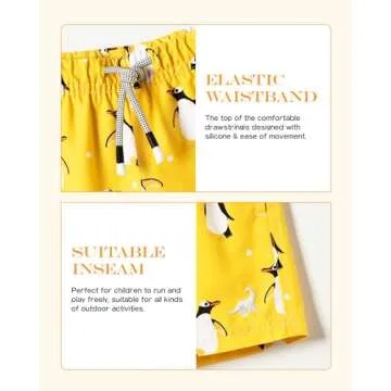 SURF CUZ Surfcuz Little Boys Swim Trunks UPF 50+ Toddler Beach Shorts Swimsuit Kids Quick Dry Swimwear(Gold - Penguin 2T)