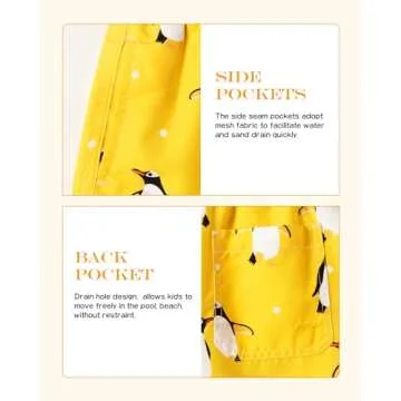 SURF CUZ Surfcuz Little Boys Swim Trunks UPF 50+ Toddler Beach Shorts Swimsuit Kids Quick Dry Swimwear(Gold - Penguin 2T)