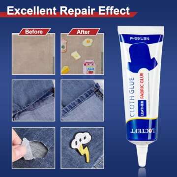 Clear Permanent Fabric Glue - Strong, Washable, No-Sew Liquid Stitch Fabric Glue for Crafts and Repa...