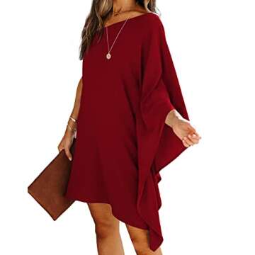 LYANER Women's One Shoulder Batwing Sleeve Asymmetric Hem Mini Dress #Wine Red Small
