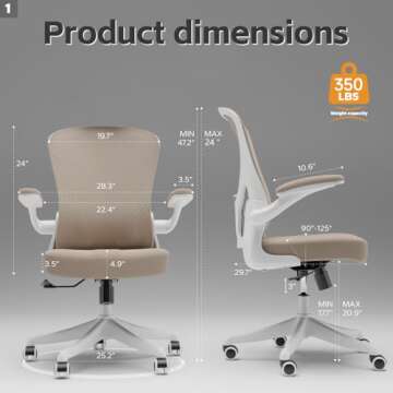 SICHY AGE Office Chair, Ergonomic Desk Chair with Flip-Armrest & Cushion for Lumbar Support, Mid Bac...