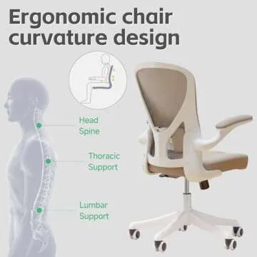 SICHY AGE Office Chair, Ergonomic Desk Chair with Flip-Armrest & Cushion for Lumbar Support, Mid Back Computer Chair with Thickened Cushion, Desk Chair Comfy with Wheels for Study and Work, Khaki