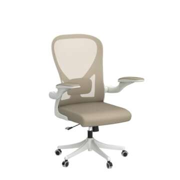 SICHY AGE Office Chair, Ergonomic Desk Chair with Flip-Armrest & Cushion for Lumbar Support, Mid Back Computer Chair with Thickened Cushion, Desk Chair Comfy with Wheels for Study and Work, Khaki
